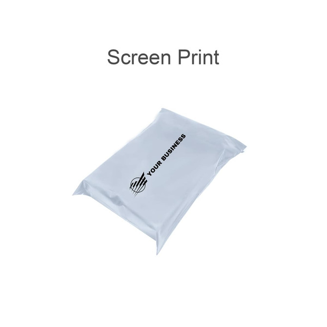 A self-sealing plastic mailing bag in a clear colour, featuring a logo or branding on the surface.