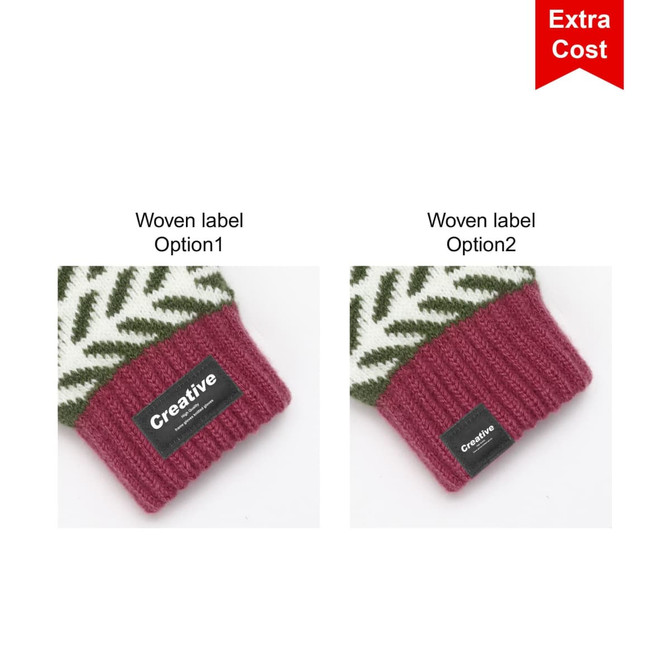 A pair of Kids Jacquard Fingerless Gloves with a flip cover, featuring a green and white pattern and a maroon cuff.