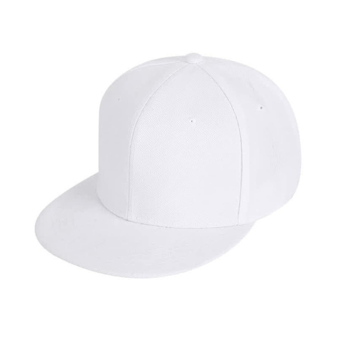 A white 6 Panel Trucker Cap featuring a structured design and a curved brim. Includes a logo on the front.
