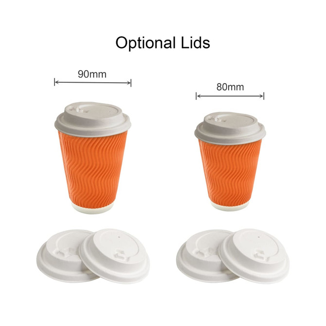 Custom disposable corrugated double wall paper cups in orange with optional white lids.
