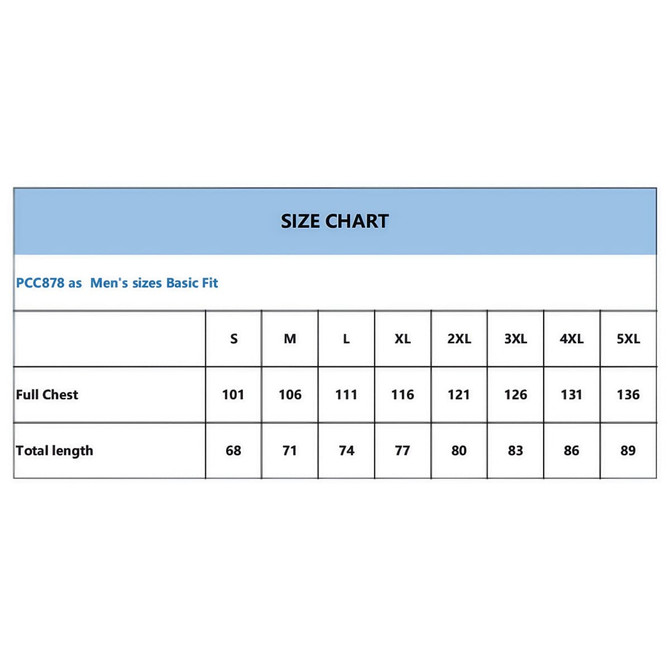 A size chart featuring measurements for men's singlets, including full chest and total length in various sizes.