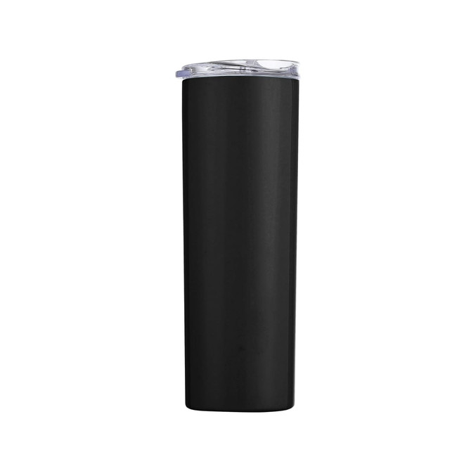 A drink bottle in matte black, featuring a U-shaped design, double wall insulation, and a clear lid.