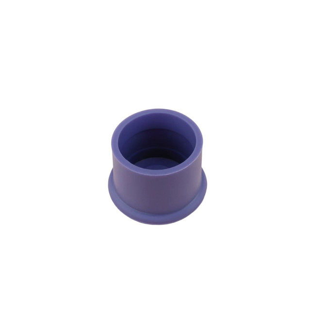 A silicone wine stopper in purple, featuring a rounded design and smooth surface. It has a branded logo on it.