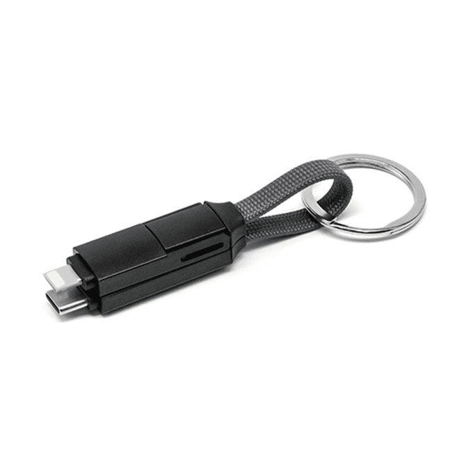 A black 60W 3-In-1 ABS charging cable with a keyring attachment and textured grip.