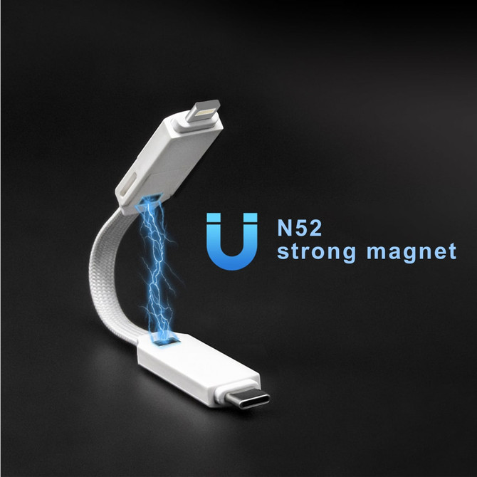 A white 60W 3-In-1 ABS charging cable with a strong magnet, designed for multiple device connections.