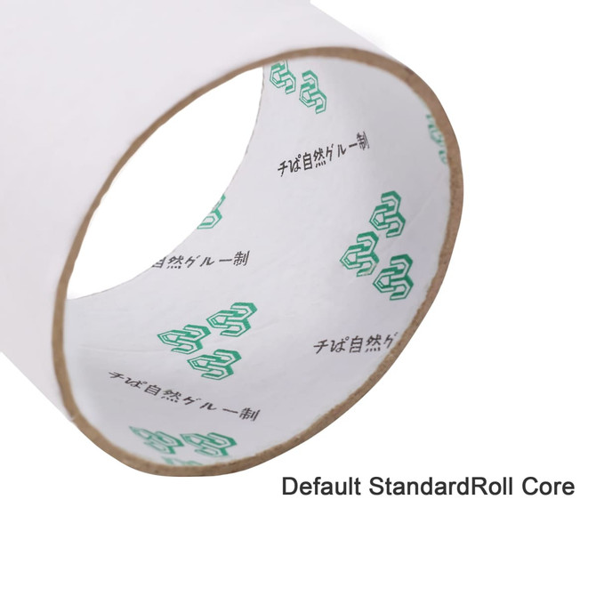 Transparent BOPP packaging tape displayed on a roll, featuring a brown core and a subtle printed pattern.