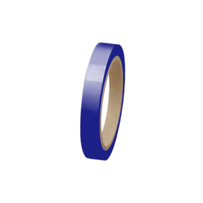 A roll of blue BOPP packaging tape on a cardboard core. The tape appears glossy and smooth in texture.