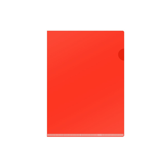 A4 L-shaped open folder in bright red, featuring a curved edge and a textured strip at the bottom.