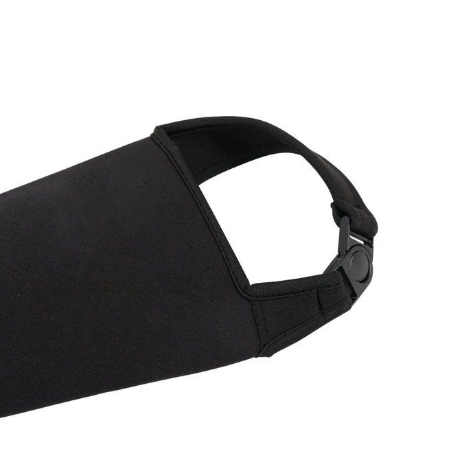 A drink bottle holder pouch in black, featuring a secure attachment and sleek design. Includes a logo.