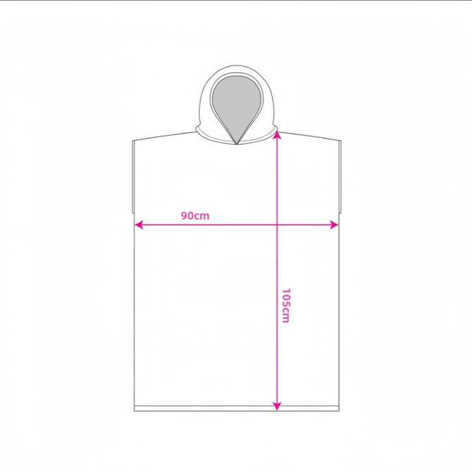 A hooded change towel with a double-sided fleece design, featuring dimensions of 90cm width and 105cm height.