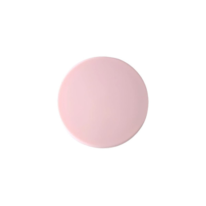 A double-sided round mirror in a soft pink colour, featuring a smooth, reflective surface.