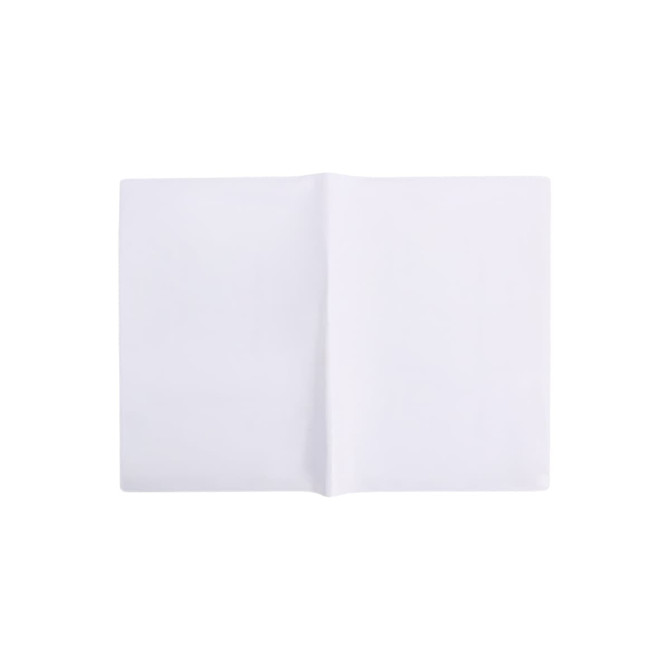 A soft PVC folder in white, featuring a simple design with an internal pocket and a logo branding.