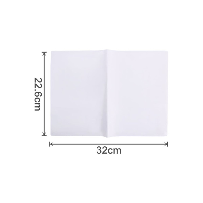 A soft PVC folder in white, measuring 22.6 cm by 32 cm, with an open design.