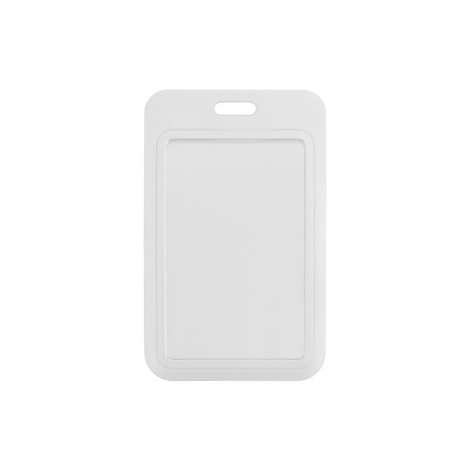 A white ABS single side ID card holder with a rounded top and a slot for attachment. It features a simple design.