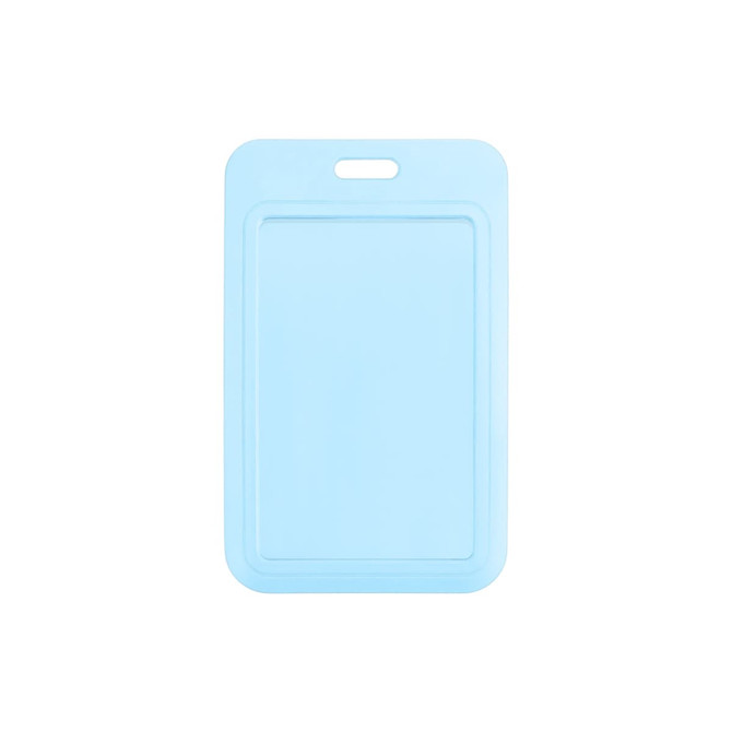A light blue ABS single side ID card holder with a top slot for attachment. It has a simple, flat design.