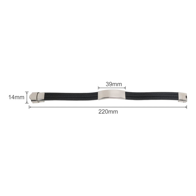 A multi-layer leather bracelet in black featuring a silver clasp, measuring 220mm in length and 14mm in width.