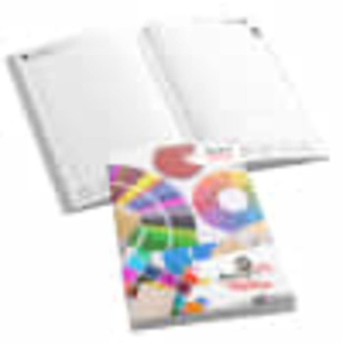 A colourful A4 diary with a laminated paper cover and blank pages, featuring a design element and a logo.