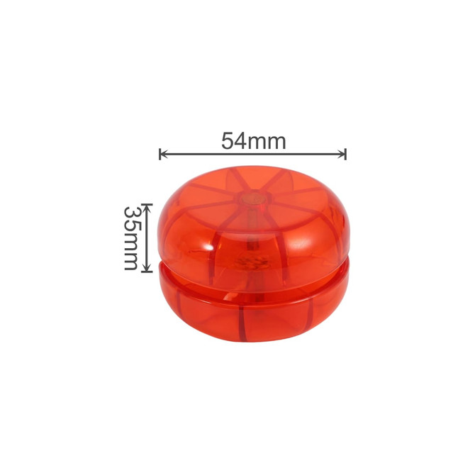 A classic orange yoyo with a rounded design, featuring a central hub and a clear plastic casing.