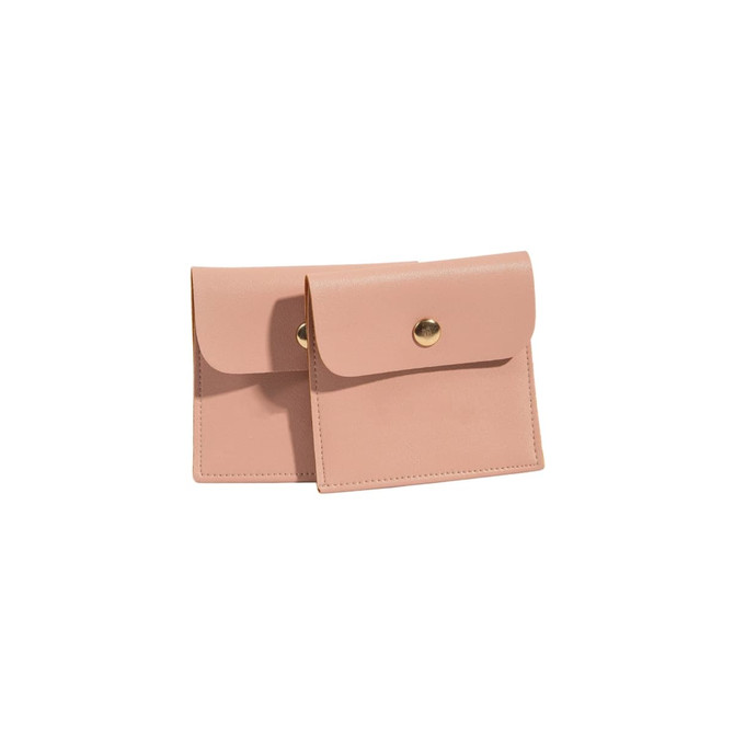 A set of two square pink PU leather pouches with a snap closure and visible branding.
