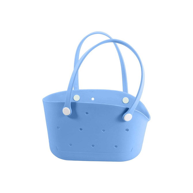 A blue EVA holes pet bag with two handles and small drainage holes. The bag has a simple, modern design.
