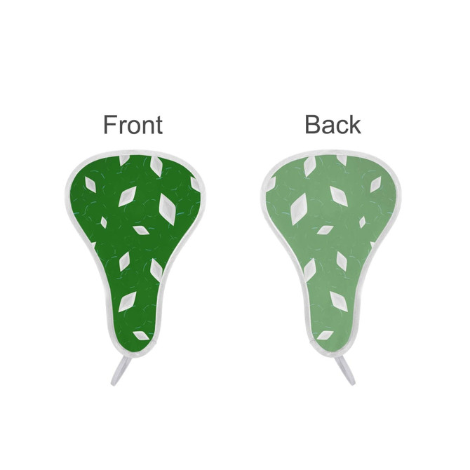 A foldable event fan featuring a green design with leaf patterns on both sides, showcasing front and back views.