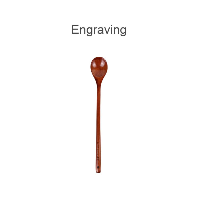 A long handle wooden spoon in a rich brown colour, featuring a smooth, rounded bowl and a sleek, elongated handle.