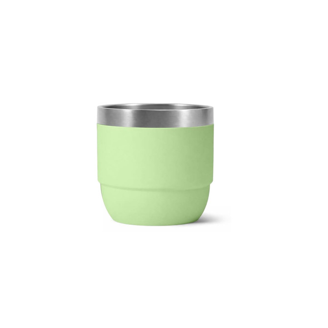 A stackable stainless steel tumbler in light green with a stainless steel rim and smooth finish.