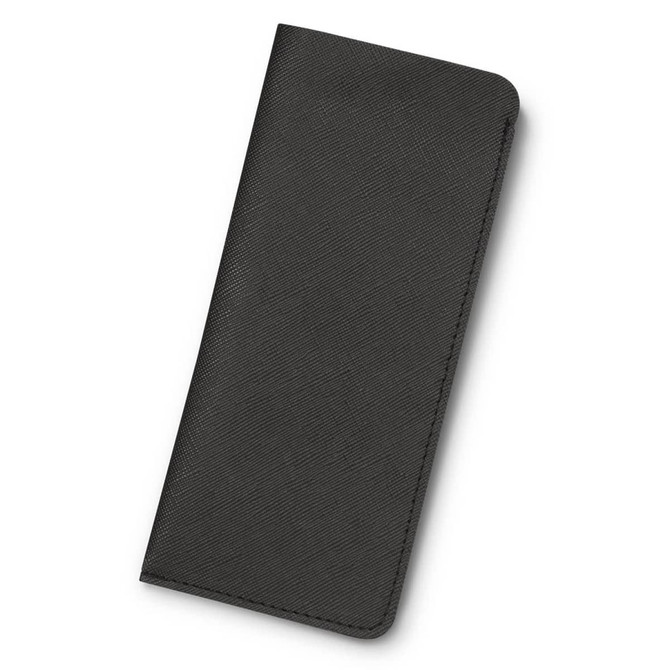 A black sunglass pouch with a textured finish and a discreet logo. Ideal for storing sunglasses securely.