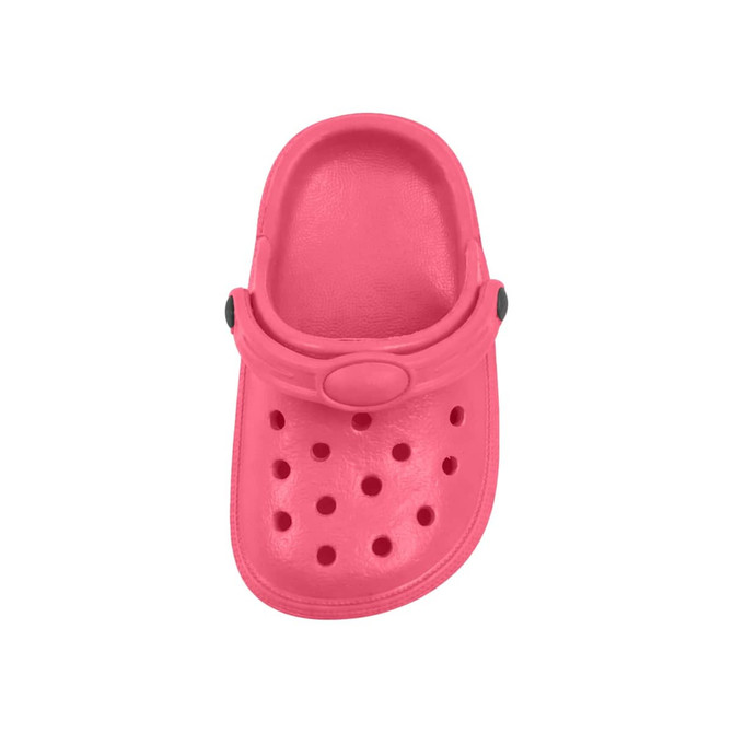 A bright pink clog shoe fridge magnet featuring ventilation holes and a raised band. Includes a logo or branding.