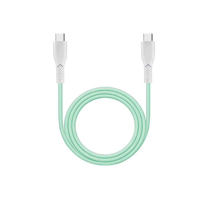 A mint green 100W fast charging cable with white connectors, featuring a logo on the connectors.