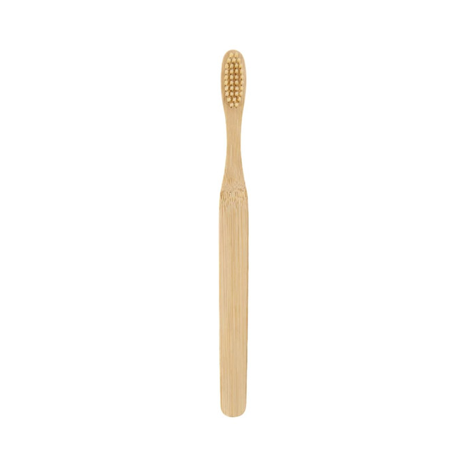 A large flat handle toothbrush made of bamboo, featuring a traditional bristle head for effective cleaning.