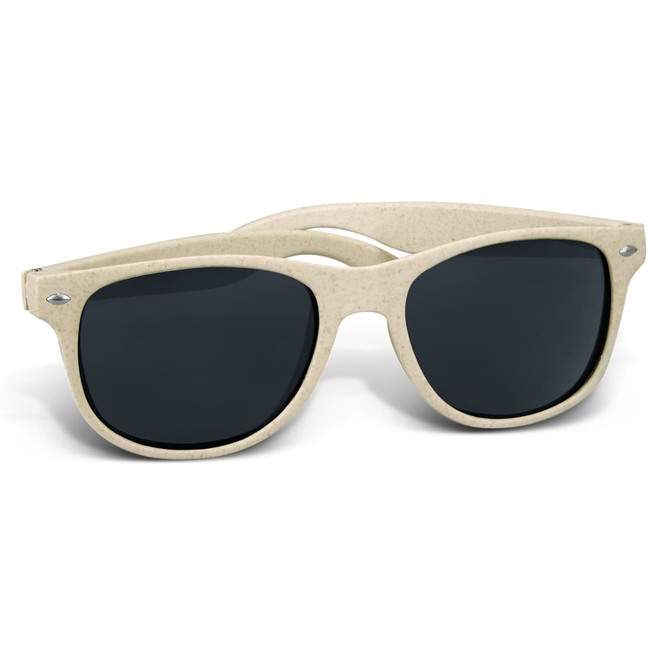 Malibu Basic Sunglasses in natural colour with dark lenses, featuring a simplistic design and a logo.