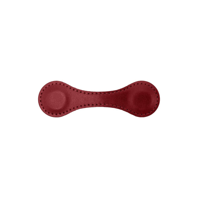 A red PU leather magnetic bookmark with a smooth surface and stitched edges. It has a contoured design with two rounded ends.