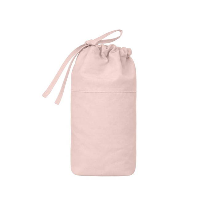 A foldable drawstring pencil case in a soft pink colour, featuring a simple design and a drawstring closure.