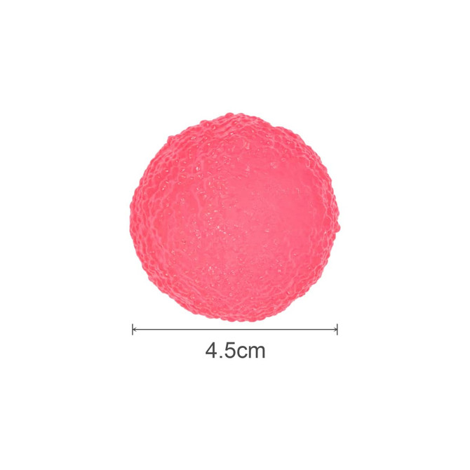 A pink squishy stress relief mini ball measuring 4.5 cm in diameter, featuring a textured surface.