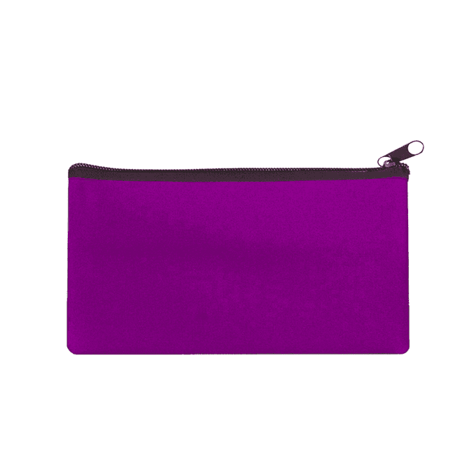 A large purple neoprene pencil case with a zip closure, featuring a simple design and smooth surface.