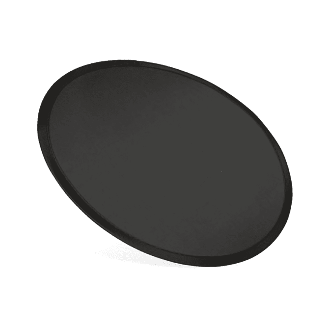A round, black nylon foldable flyer with a simple design and no visible branding.