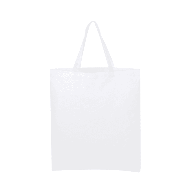 A large white calico tote bag with two shoulder straps and no visible branding.