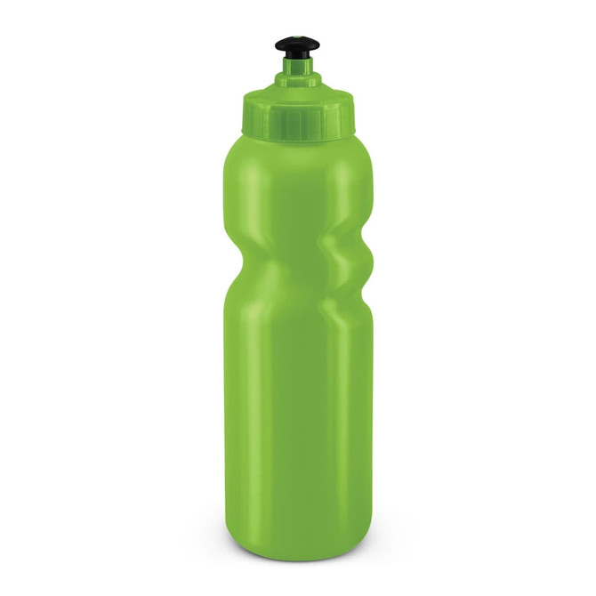 A drink bottle featuring a vibrant green color with a twist-off cap and a streamlined shape for easy grip.