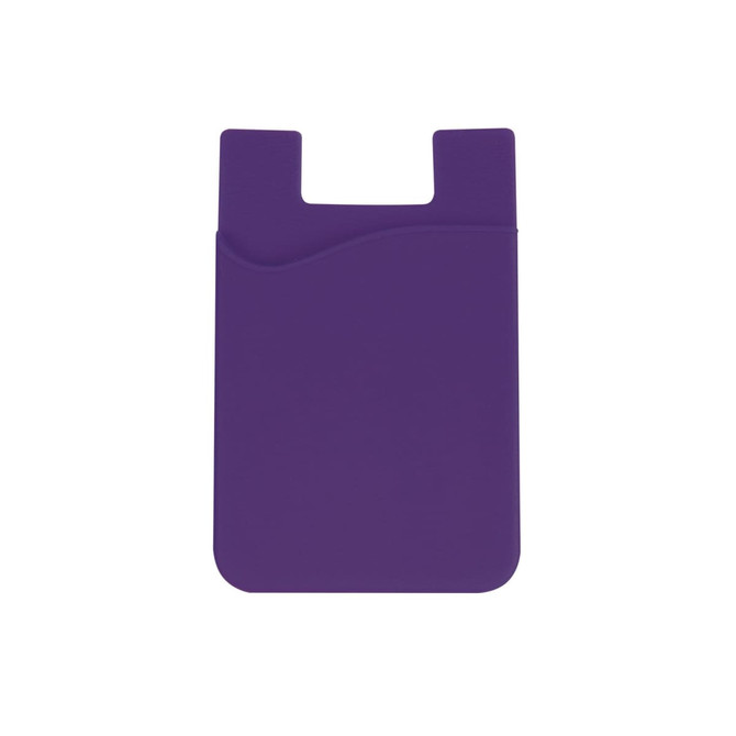 A purple wavy silicone phone wallet featuring a slot for cards and a minimalist design. It has a logo on the surface.