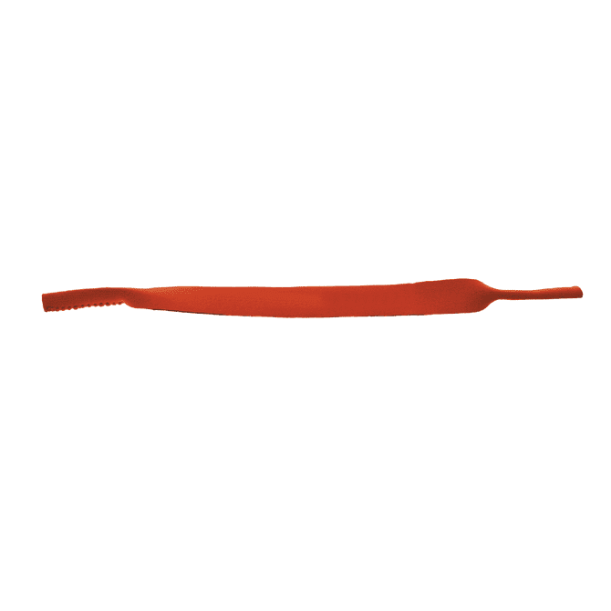 An orange sublimated sunglasses strap with a logo, designed for leisure and outdoor activities.