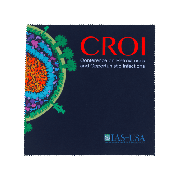 A large microfibre cleaning cloth featuring a colourful scientific illustration and a logo.