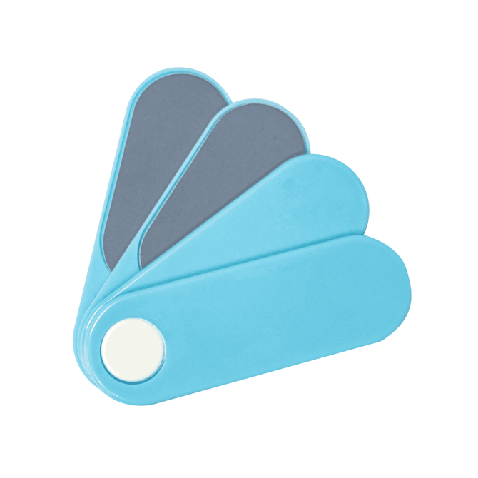A blue Swivel Nail Care Kit featuring multiple tools in a fan shape with smooth and textured surfaces.