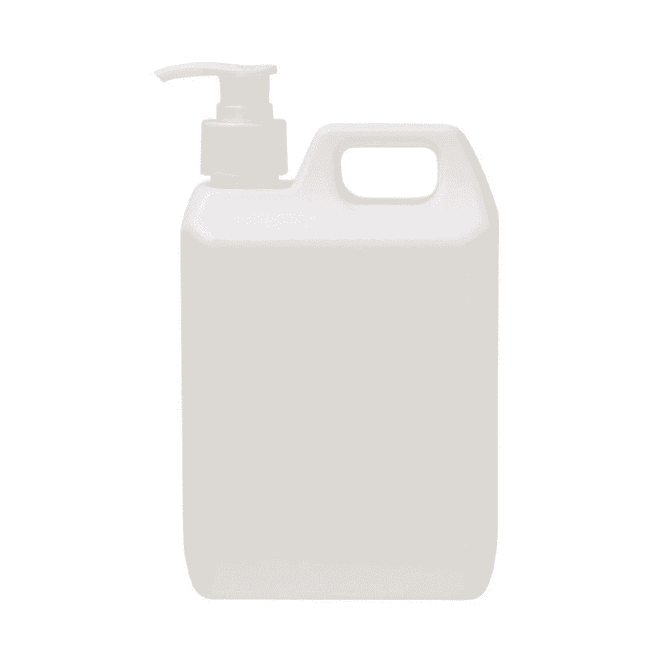 A white pump bottle containing 1L of SPF 50 sunscreen lotion, featuring a handle for easy dispensing.
