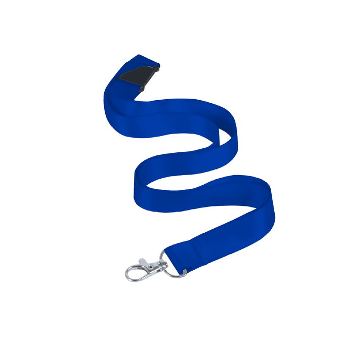 A blue nylon lanyard 20mm wide featuring a swivel clip and a black safety breakaway section.