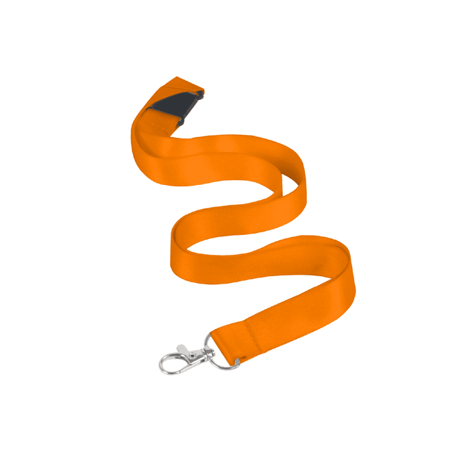 An orange nylon lanyard, 15mm wide, features a swivel clip attachment for easy use.