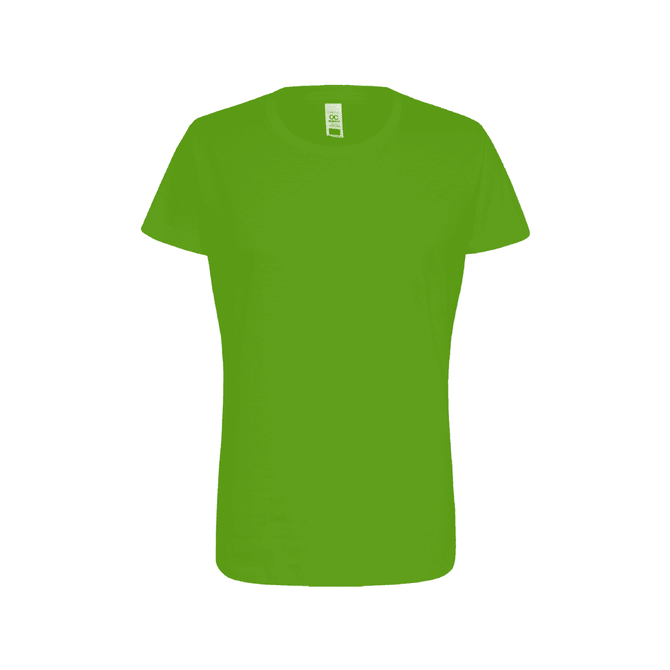 A women's essential tee in vibrant green featuring a crew neckline and short sleeves. The shirt has a logo.