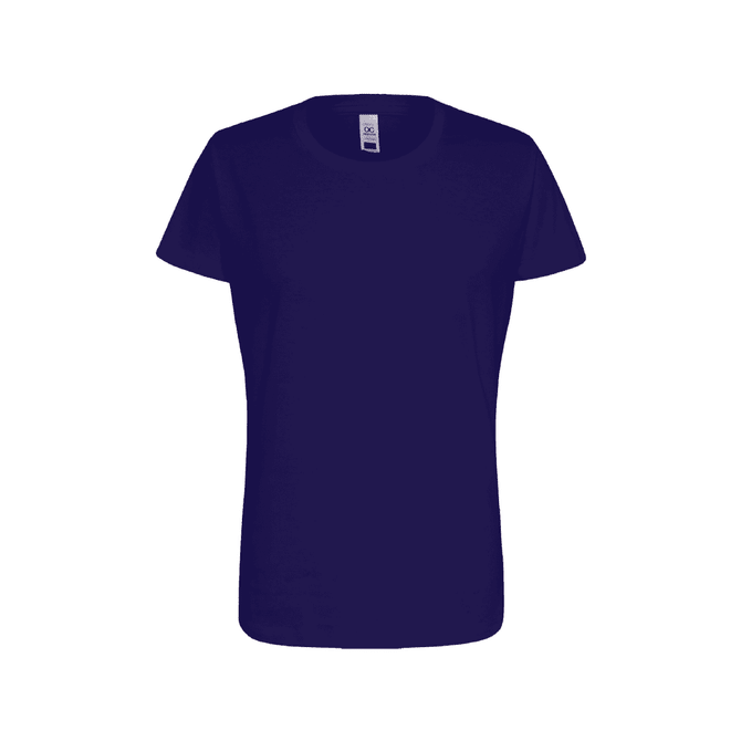 A navy blue women's essential t-shirt with a crew neckline and short sleeves. Features a logo on the label.
