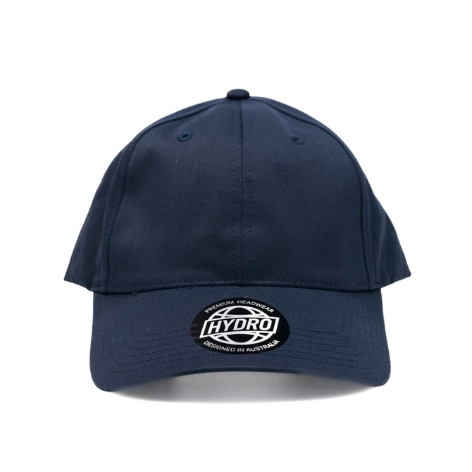 A navy blue cap featuring a brand logo on the front. The design is classic and unembellished.