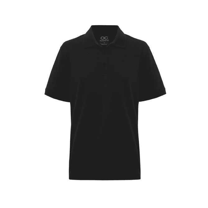 A black men's polo shirt featuring a classic collar and short sleeves, with a logo on the chest.